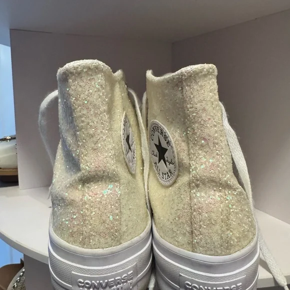 Converse Glitter High-Top Platform Sneakers in Shimmer Cream - Picture 5 of 5